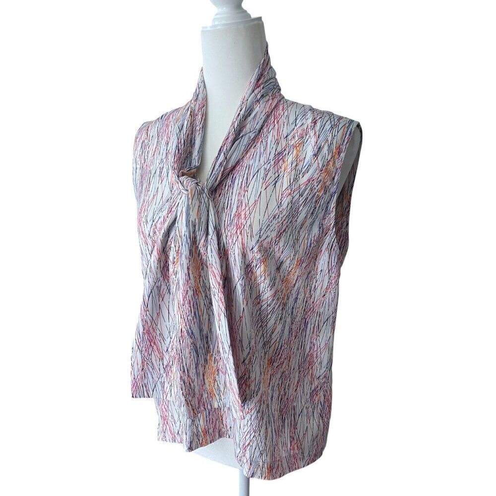 Ripetta 100% Silk Sleeveless Tie Neck Suit Top Womens Large - Picture 2 of 6